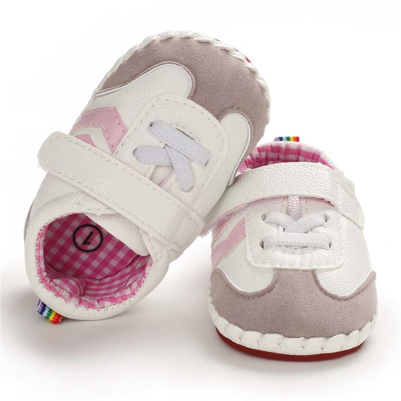 HsdsBebe Baby Boys Girls Pu Leather Hard Bottom Walking Sneakers Toddler Rubber Sole First Walkers Infant Cartoon Slippers Crib Shoes(6-12 Months) C/Pink - Image 4